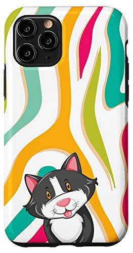 iPhone 11 Pro Happy Grey Cat Rainbow Zebra Print Animal Head Case