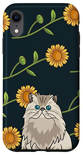 iPhone XR Brown Cat Calendula Flower Floral Pattern Animal Head Case