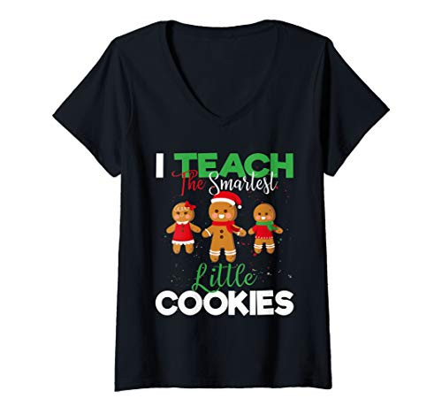 Womens I Teach Smart Cookies Christmas Teacher Gingerbread Cookies V-Neck T-Shirt Womens I Teach Smart Cookies Christmas Teacher Gingerbread Cookies V-Neck T-Shirt