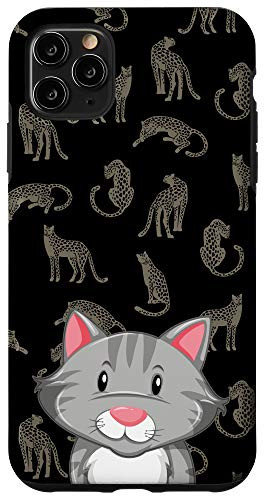 iPhone 11 Pro Max Grey Cat Leopard Wild Animal Cat Pattern Animal Head Case