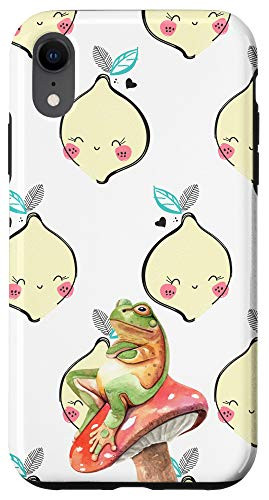 iPhone XR Frog On Mushroom Kawaii Lemon Smiling Pattern Animal Head Case