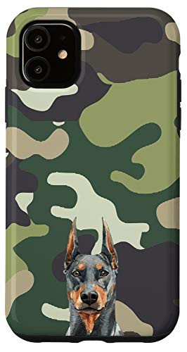 iPhone 11 Doberman Dog Green Camouflage Pattern Animal Head Case
