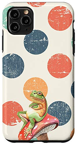 iPhone 11 Pro Max Frog On Mushroom Vintage Polka Dot Grunge Animal Head Case