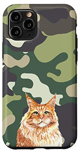 iPhone 11 Pro Orange Cat Green Camouflage Pattern Animal Head Case