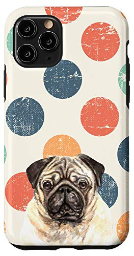 iPhone 11 Pro Pug Dog Vintage Polka Dot Grunge Animal Head Case
