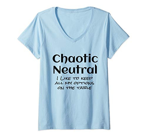 Womens Chaotic Neutral Alignment Gift RPG D20 Dice Game Funny Humor V-Neck T-Shirt