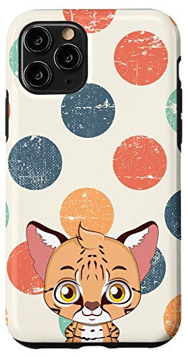 iPhone 11 Pro Cartoon Cat Vintage Polka Dot Grunge Animal Head Case