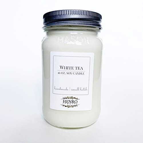 Mason Jar Natural Soy Candle - White Tea  handmade hand poured small batch 16 oz