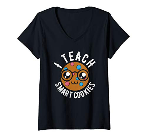 Womens Teacher says I teach smart cookies funny quotes for school V-Neck T-Shirt