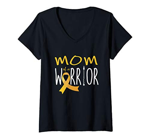Womens Childhood cancer awareness mom of a warrior V-Neck T-Shirt