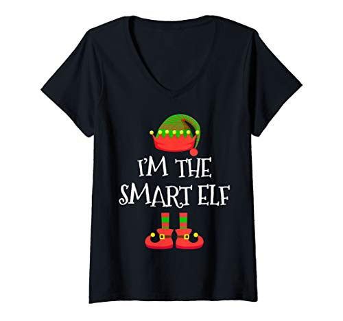 Womens IM THE Smart ELF Tee Christmas Xmas Funny Elf Group Costume V-Neck T-Shirt