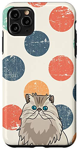 iPhone 11 Pro Max Brown Cat Vintage Polka Dot Grunge Animal Head Case