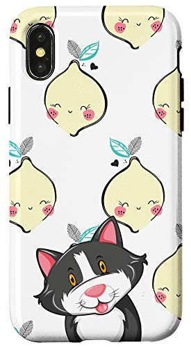 iPhone XXS Happy Grey Cat Kawaii Lemon Smiling Pattern Animal Head Case