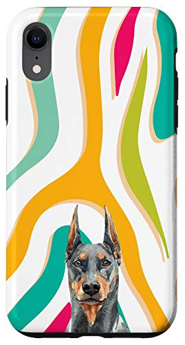 iPhone XR Doberman Dog Rainbow Zebra Print Animal Head Case