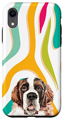 iPhone XR Saint Bernard Dog Rainbow Zebra Print Animal Head Case