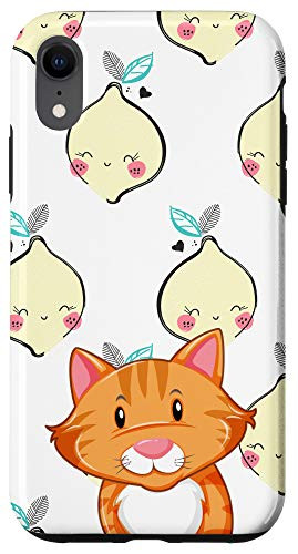 iPhone XR Cartoon Orange Cat Kawaii Lemon Smiling Pattern Animal Head Case