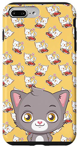 iPhone 7 Plus8 Plus Grey Kitten Kawaii Cat Loves Vintage Car Pattern Animal Head Case