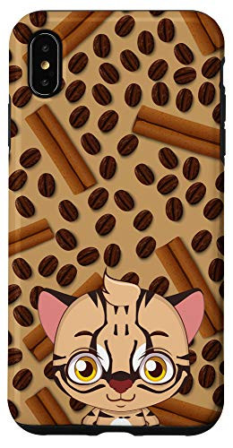 iPhone XS Max Cartoon Kitten Coffee Beans Cinnamon Pattern Animal Head Case