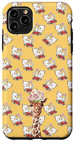 iPhone 11 Pro Max Giraffe Kawaii Cat Loves Vintage Car Pattern Animal Head Case
