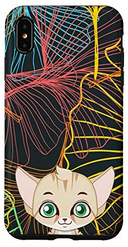 iPhone XS Max Cartoon Kitten Gingko Rainbow Pattern Animal Head Case