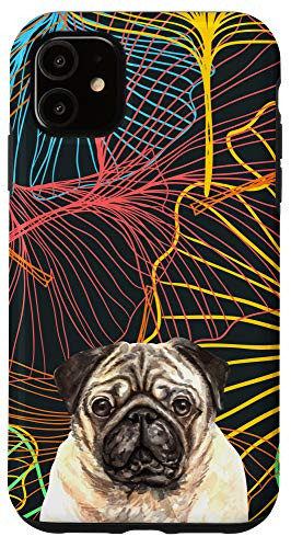 iPhone 11 Pug Dog Gingko Rainbow Pattern Animal Head Case