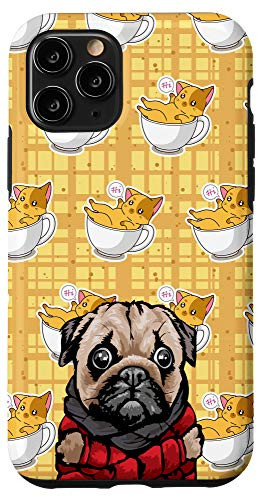 iPhone 11 Pro Cartoon Pug Kawaii Cat In A Cup Of Tea Animal Head Case