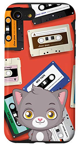 iPhone SE 2020  7  8 Grey Kitten Vintage Retro Cassette Tape Pattern Animal Head Case