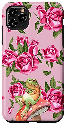 iPhone 11 Pro Max Frog On Mushroom Vintage Rose Pattern Animal Head Case