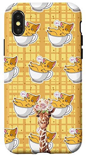 iPhone XXS Giraffe Kawaii Cat In A Cup Of Tea Animal Head Case