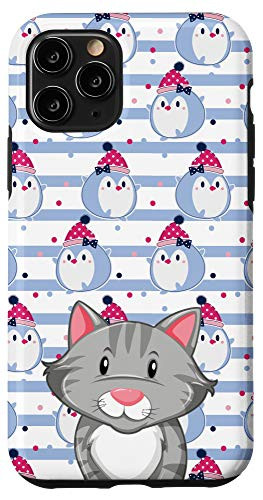 iPhone 11 Pro Grey Cat Kawaii Cartoon Penguin Animal Head Case