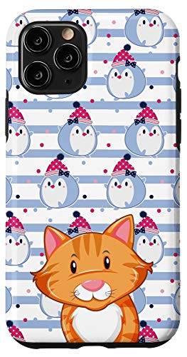 iPhone 11 Pro Cartoon Orange Cat Kawaii Cartoon Penguin Animal Head Case