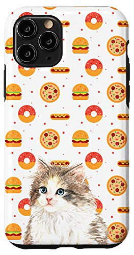 iPhone 11 Pro Kitten Pizza Burger Hot Dog Donut Food Pattern Animal Head Case