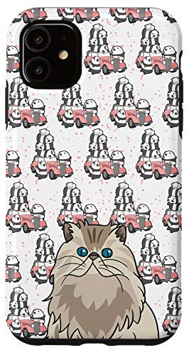 iPhone 11 Brown Cat Kawaii Pandas Vintage Car Pattern Animal Head Case