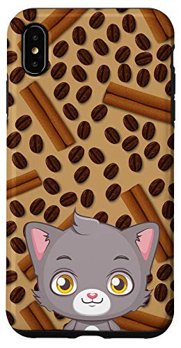 iPhone XS Max Grey Kitten Coffee Beans Cinnamon Pattern Animal Head Case