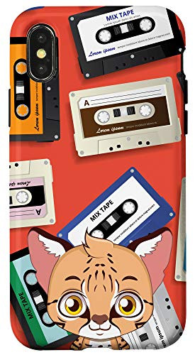 iPhone XXS Cartoon Cat Vintage Retro Cassette Tape Pattern Animal Head Case