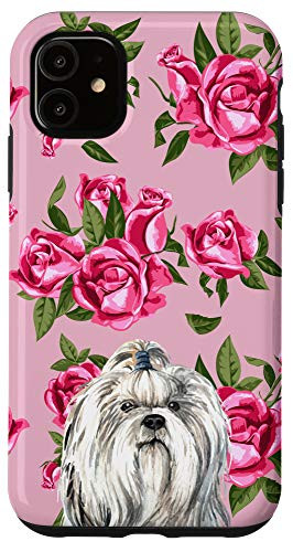 iPhone 11 Shih Tzu Dog Vintage Rose Pattern Animal Head Case