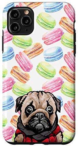 iPhone 11 Pro Max Cartoon Pug Macarons Watercolor Pattern Animal Head Case