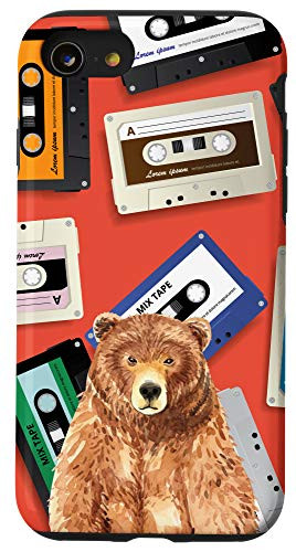 iPhone SE 2020  7  8 Bear Vintage Retro Cassette Tape Pattern Animal Head Case