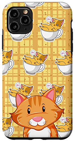 iPhone 11 Pro Max Cartoon Orange Cat Kawaii Cat In A Cup Of Tea Animal Head Case