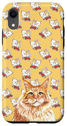 iPhone XR Orange Cat Kawaii Cat Loves Vintage Car Pattern Animal Head Case