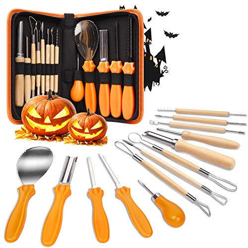 Halloween Pumpkin Carving Tools 13 Pieces Professional pumpkin cutting supplies tools Kit stainless steel lengthening and thickening with Carrying Case Easily Sculpting Halloween Jack-O-Lanterns