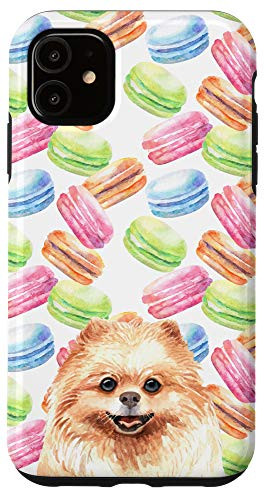 iPhone 11 Pomeranian Dog Macarons Waterccolor Pattern Animal Head Case