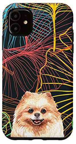 iPhone 11 Pomeranian Dog Gingko Rainbow Pattern Animal Head Case