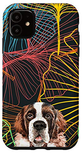 iPhone 11 Saint Bernard Dog Gingko Rainbow Pattern Animal Head Case