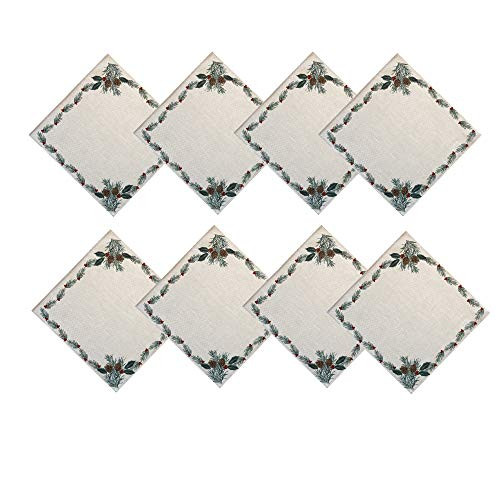 Lintex Festive Berry Black Plaid Country Rustic Bordered Christmas Napkins Cottage Check and Holly Bordered Xmas and Holiday Print Easy Care Napkins Set of 8 Fabric Bordered Napkins