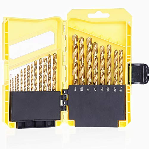 Drill Bit Set Longmate 21-Piece Titanium HSS4341 Twist Drill Bit Set Including Size from 116-38 Twist Drill Bits for Metal Wood and Plastic Drilling in Durable Storage Case