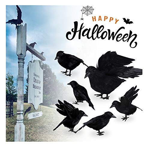 Sokiss Halloween Decorations Crows Realistic Feathered Halloween Crows and Ravens Decor Artificial Black Birds Prop for Outdoor Indoor Halloween Holiday Party Decor