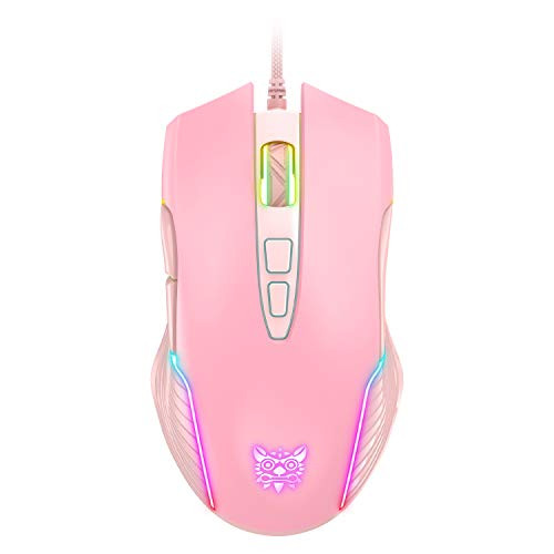 ONIKUMA RGB Gaming Mouse Wired USB Optical Computer Mice with RGB Backlit 6 Adjustable DPI Up to 6400 Ergonomic Gamer Laptop PC Mouse with 7 Programmable Buttons for Windo Vista Linux Pink