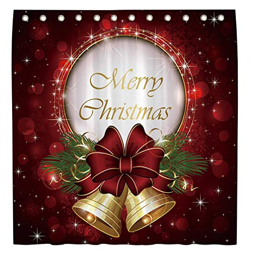 Allenjoy 72x72 Inch Merry Christmas Shower Curtain for Bathroom Set Winter Red Glitter Home Bath Bathtub Decor Decoration Customizable Durable Waterproof Fabric Machine Washable Curtains with 12 Hooks