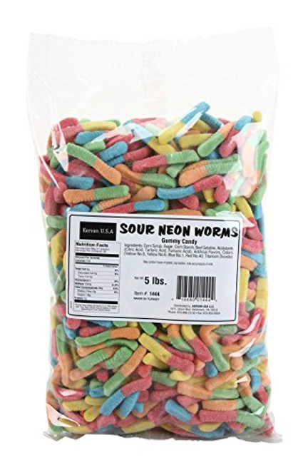 Kervan Gummy Candy Sour Neon Worms 5 Pound